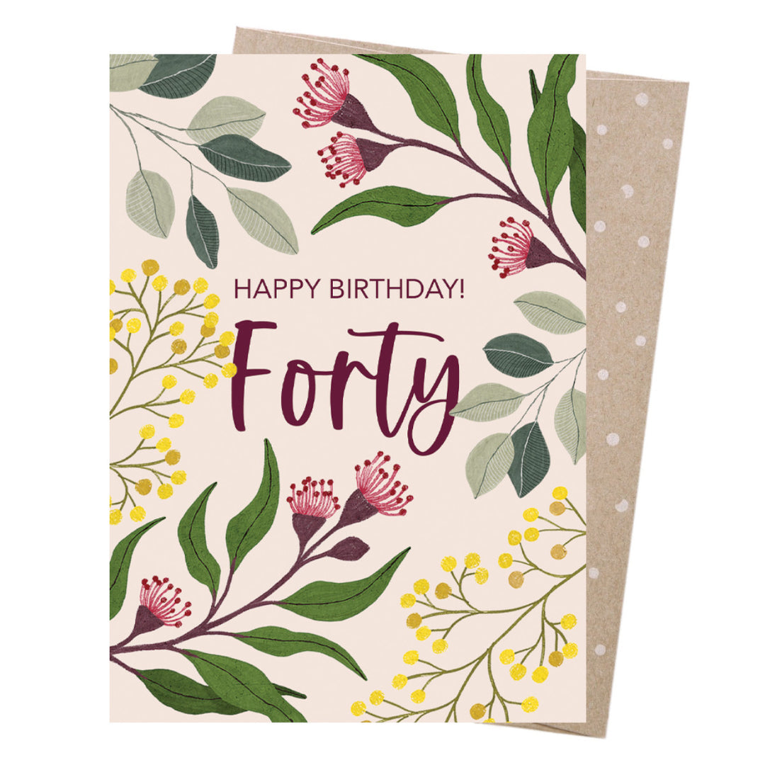 Greeting Card - 40th Birthday Botanicals - Earth Greetings