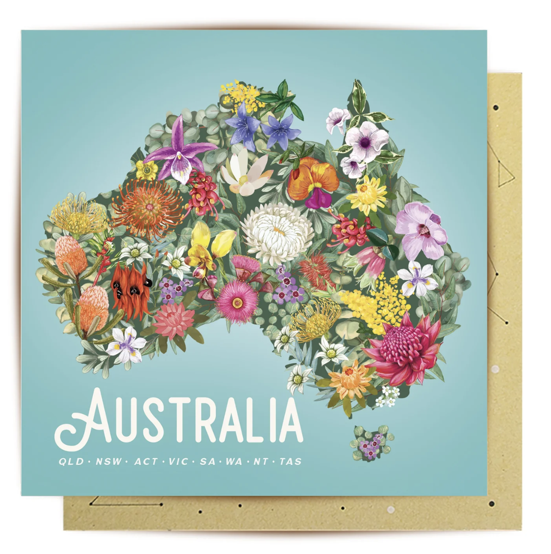 La La Land Card - Australia Map Flowers