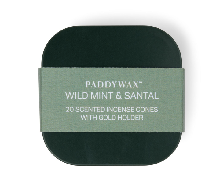 Incense Cones With Gold Holder - 20 Pack - Wild Mint & Santal