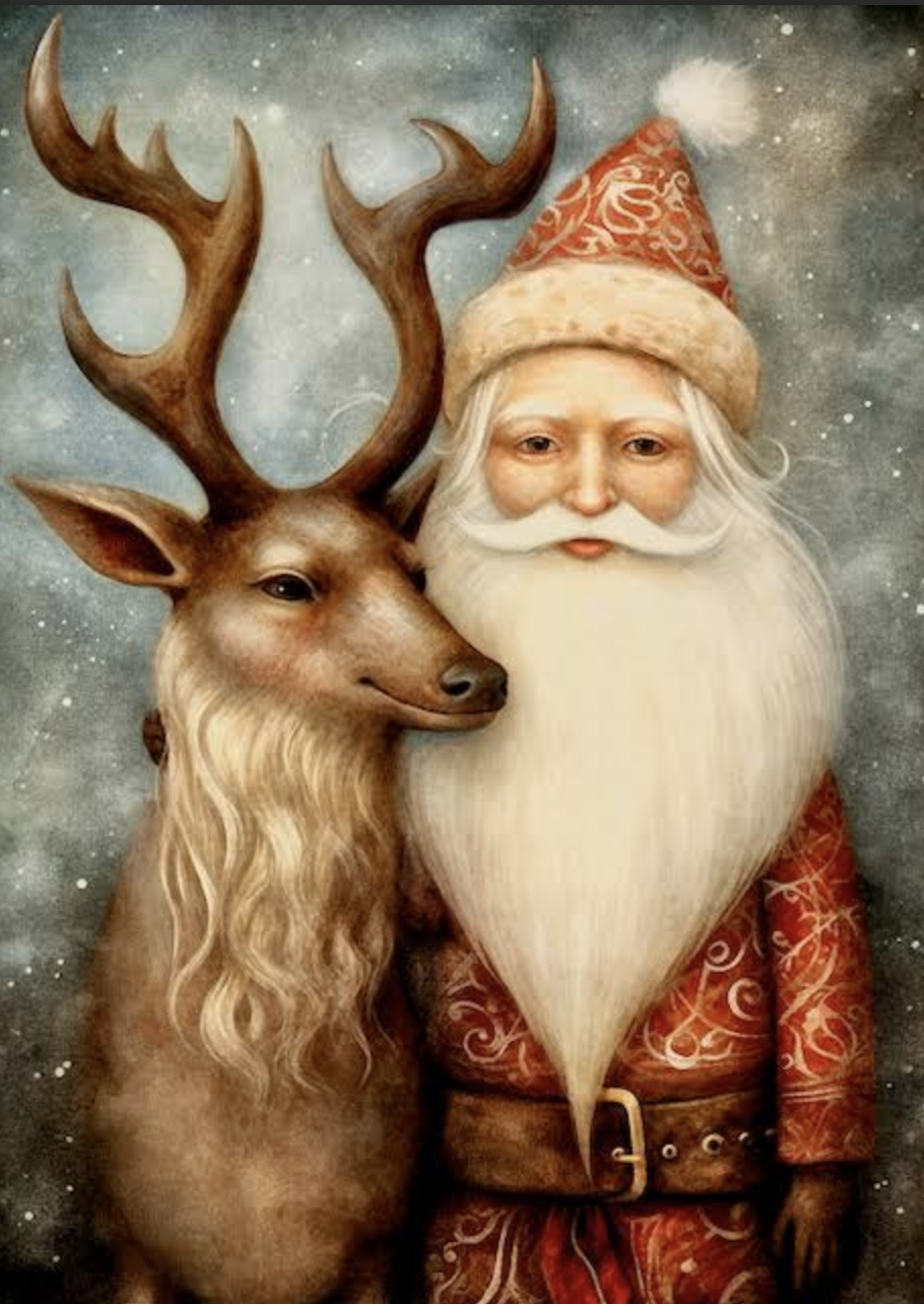 Christmas Card - Santa With Reindeer