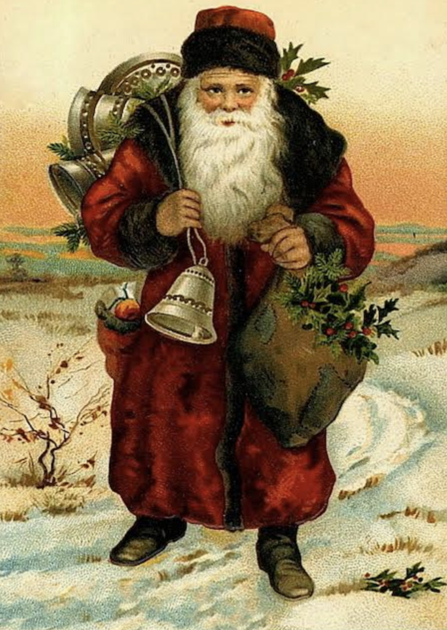 Christmas Card - Santa With Bells And Holly