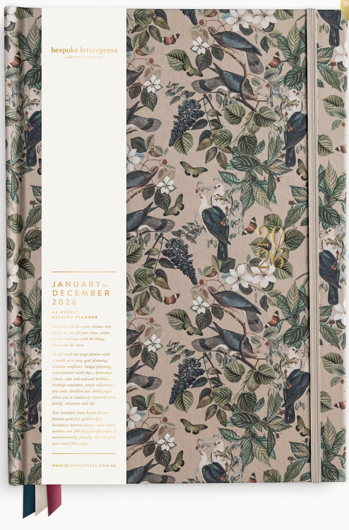 Bespoke 2026 Desktop A4 Linen Bound Planner - Botanical Grove