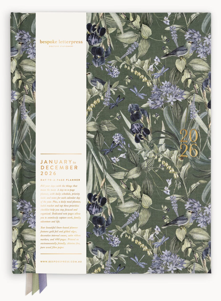 Bespoke 2026 Day to a Page Large Linen Bound Planner - Indigo Haven