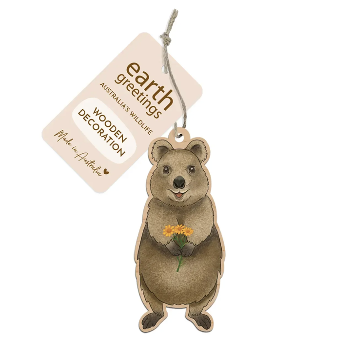 Earth Greetings Wooden Decoration - Smiling Quokka