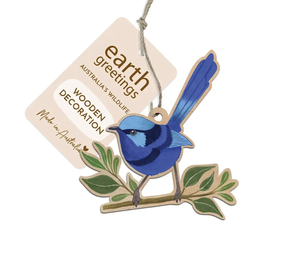 Earth Greetings Wooden Decoration - Splendid Fairy Wren
