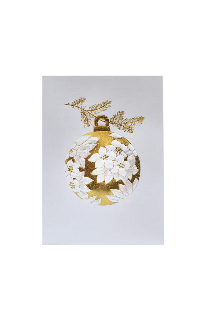 Paula Skene Card - Poinsettia Ornament Opal On Silver Satin