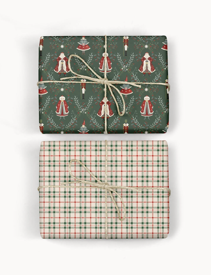 Bespoke Flat Wrap - Christmas Plaid & Mr & Mrs Claus