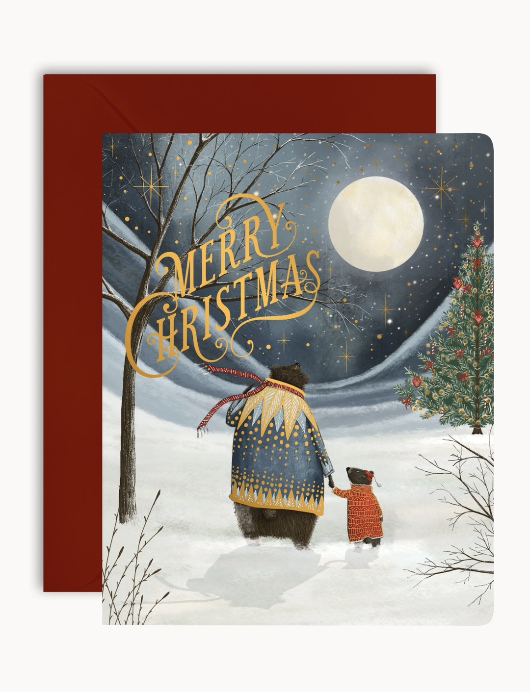 Bespoke Card - Merry Christmas Starry Night Bears