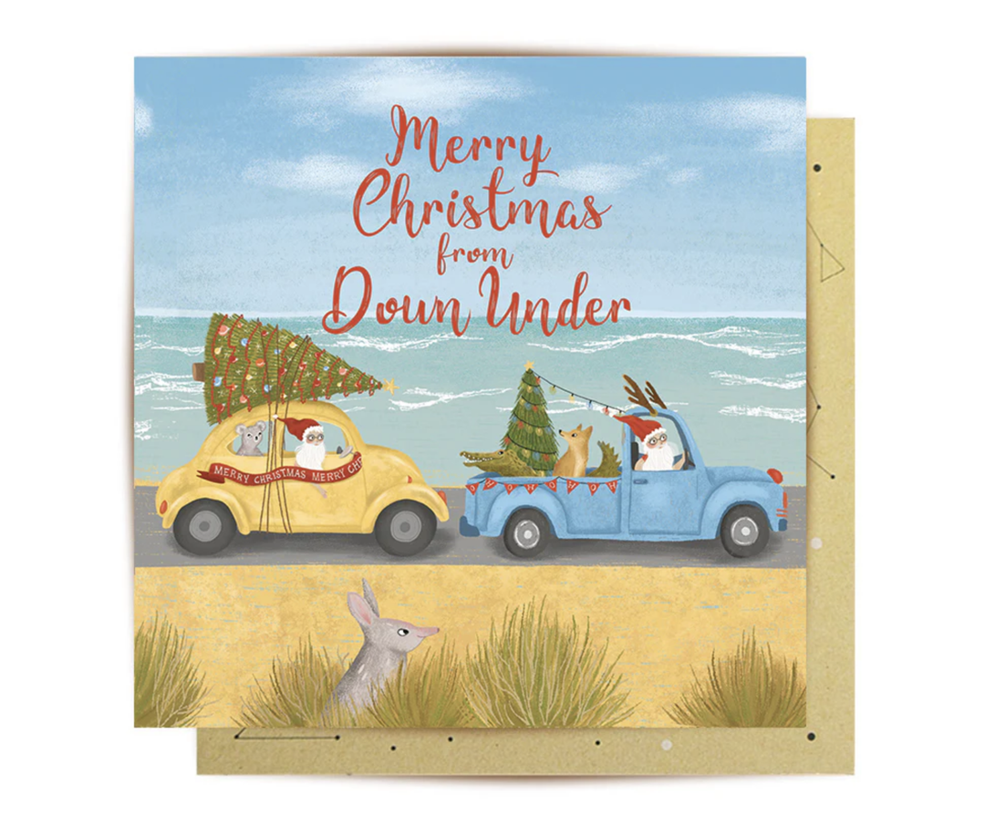 La La Land Christmas Card - Travelling Santa Down Under