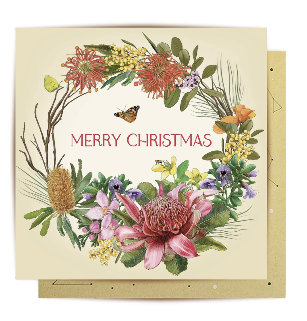 La La Land Christmas Card - Botanical Blooms Wreath