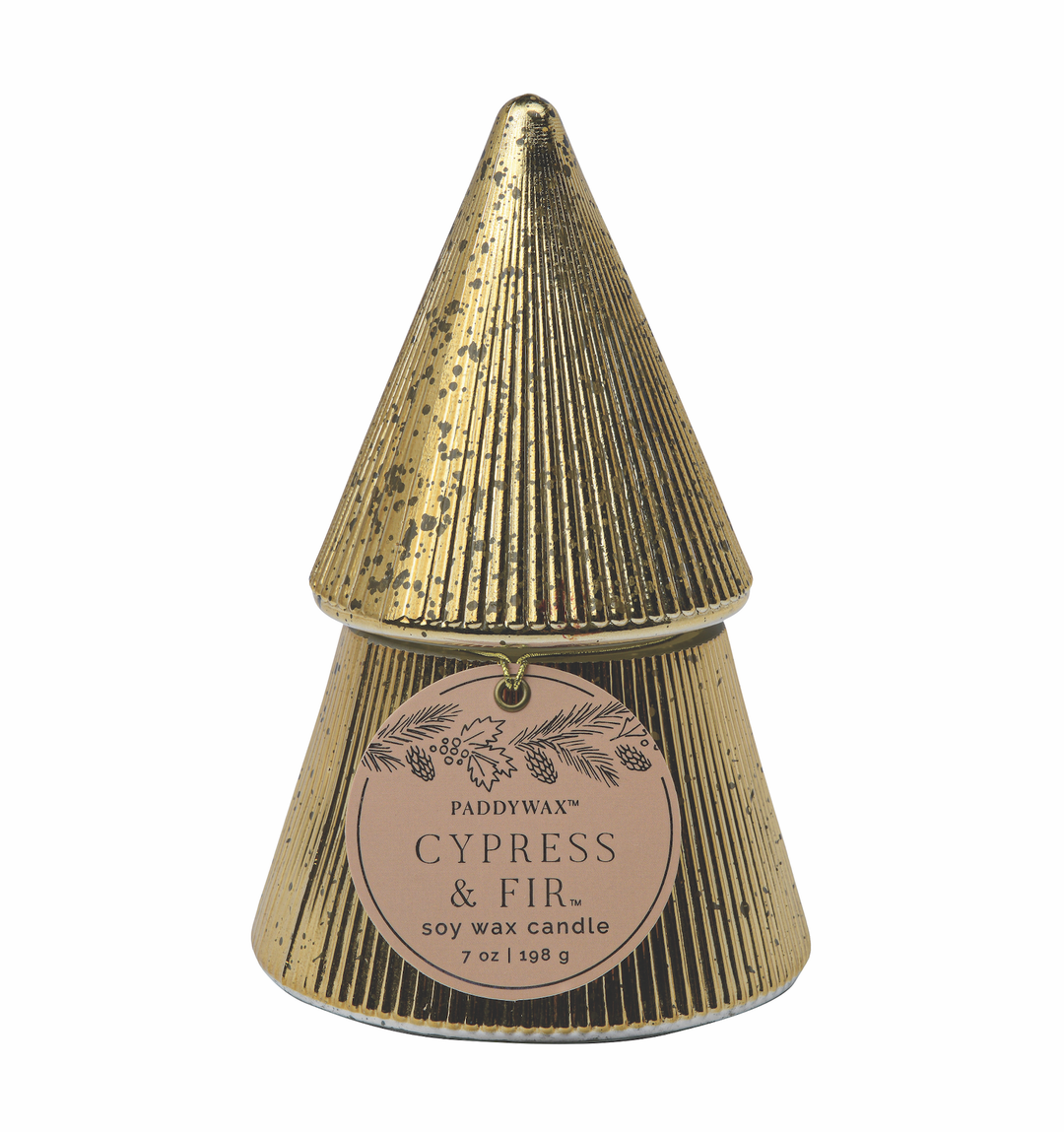 Gold Stacked Tree Candle - Cypress & Fir
