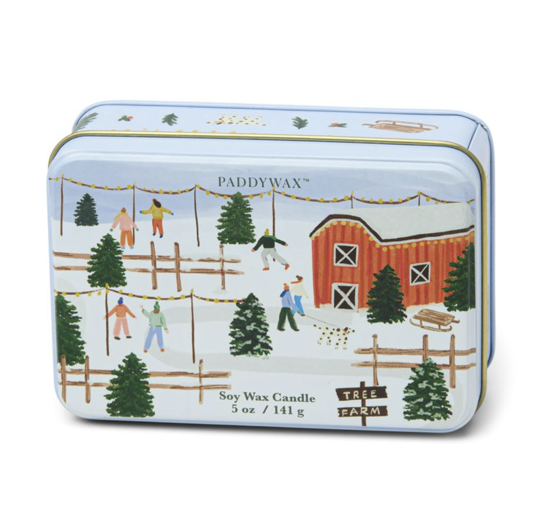 Christmas Tin Candle - Farm Scene - Vanilla Bean, Tabac & Pine