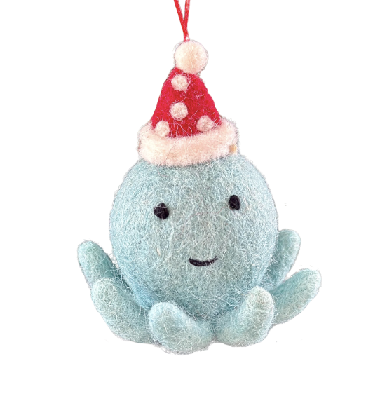 Felt Christmas Decoration - Octopus w hat