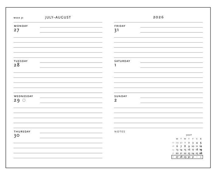 2026 Firebird, Maxi, Horizontal, Flexi, Weekly Diary