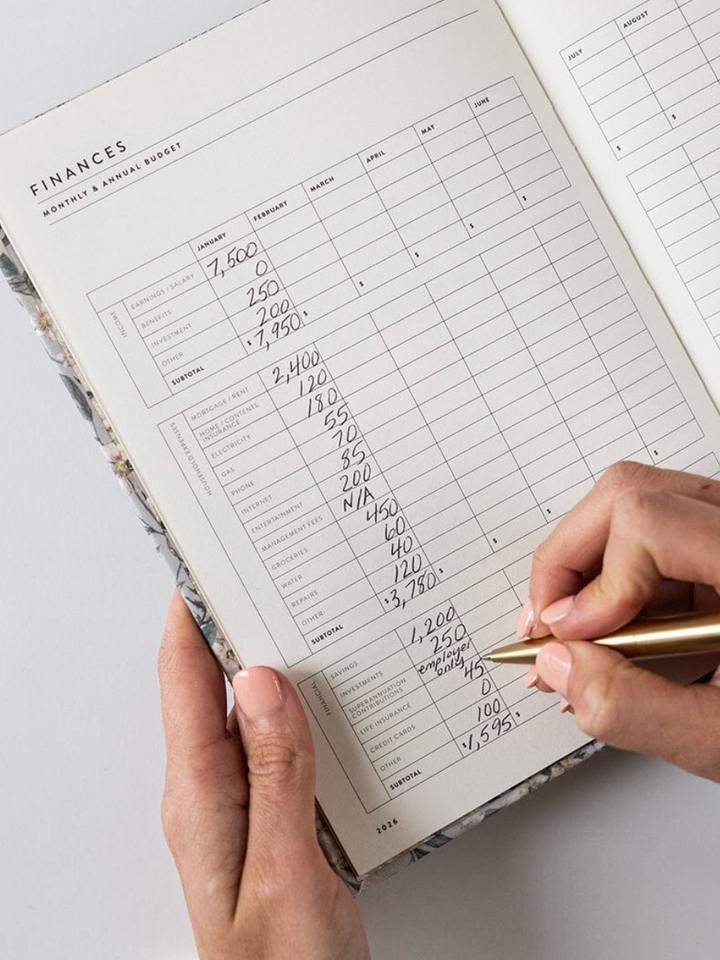 Bespoke 2026 Desktop Linen Bound Planner - Ivory Garden