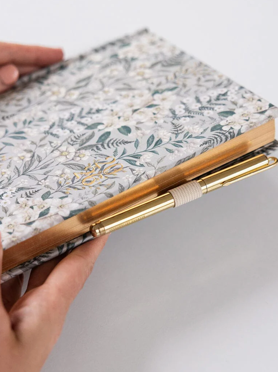 Bespoke 2026 Desktop Linen Bound Planner - Ivory Garden