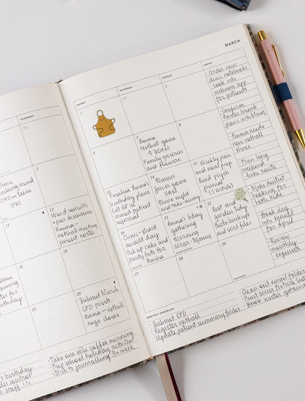 Bespoke 2026 Desktop A4 Linen Bound Planner - Botanical Grove