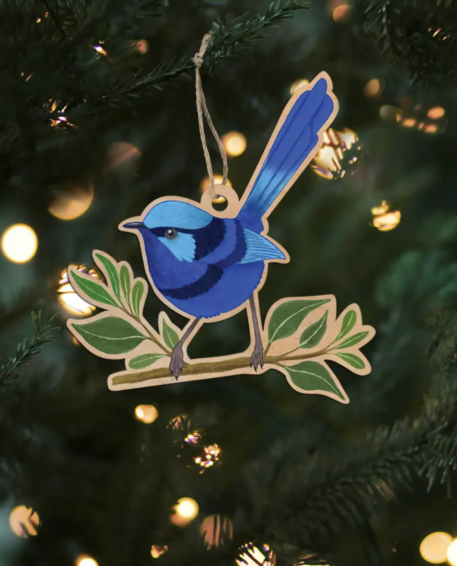 Earth Greetings Wooden Decoration - Splendid Fairy Wren
