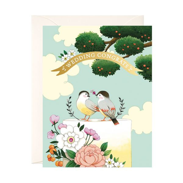 JooJoo Paper Foil Card - Birds on a Cake Wedding