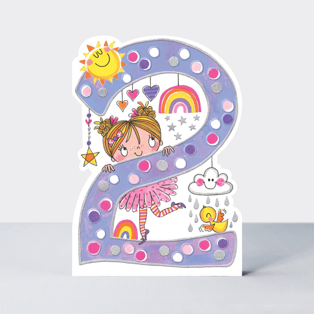 Star Jumps Card - Happy 2nd Birthday Girl & Rainbows