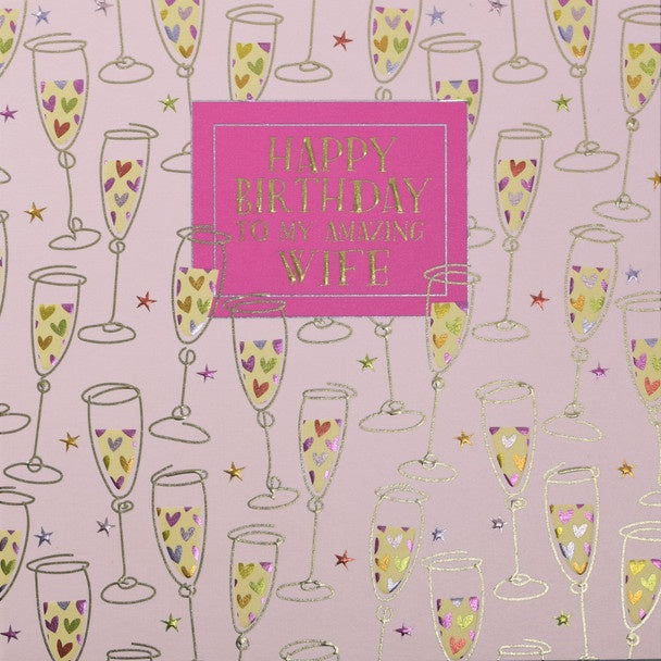 Card - Happy Birthday Wife Champagne Glasses