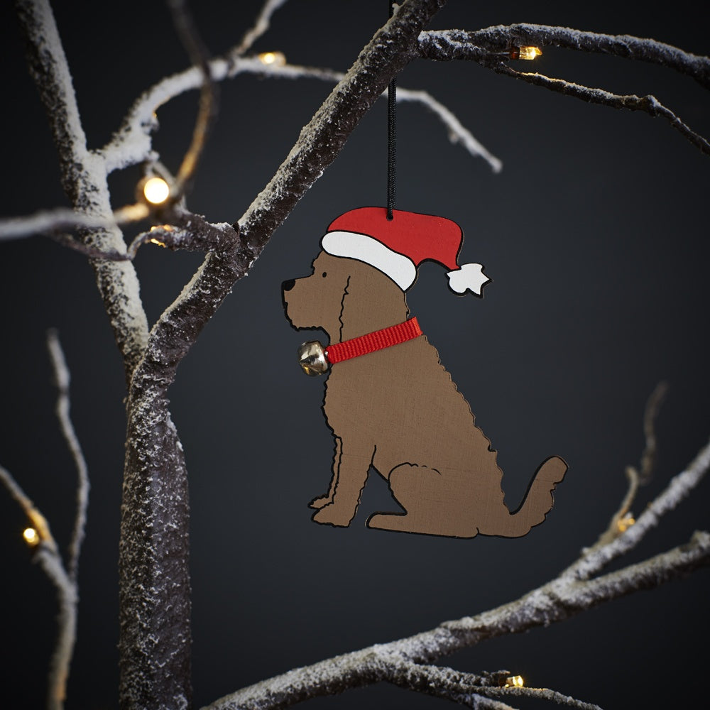 Wooden Christmas Decoration - Chocolate Labradoodle/Cockapoo - Sweet William