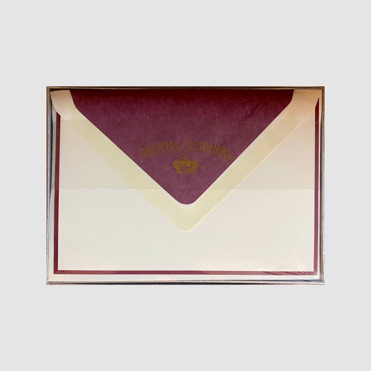 Boxed Card and Envelope Set - Grey/Burgundy- Original Crown Mill