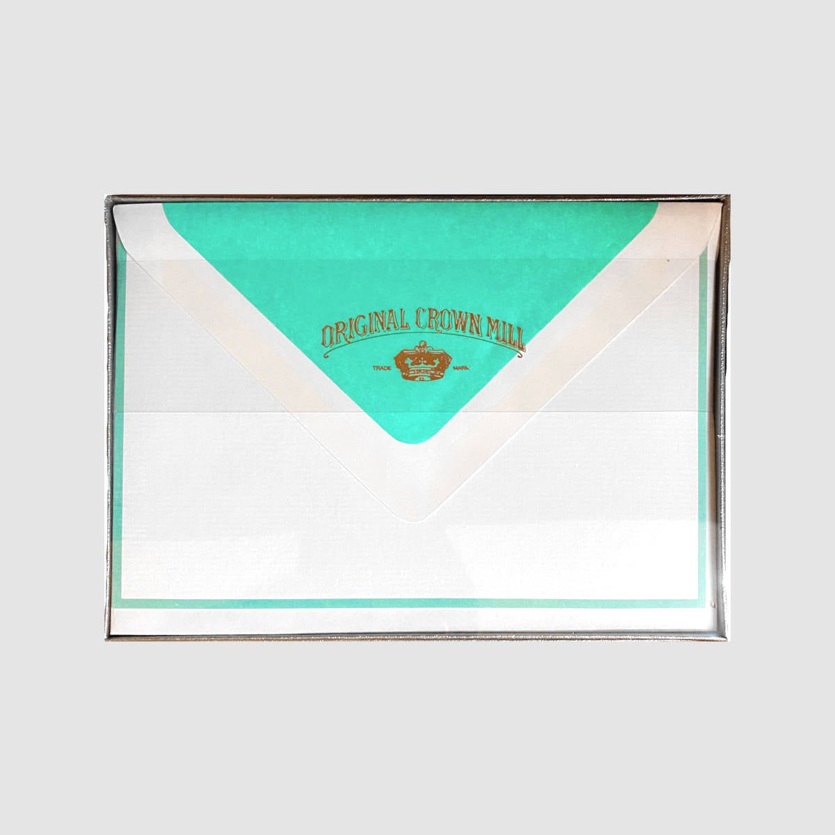 Boxed Card and Envelope Set - White/Turquoise - Original Crown Mill