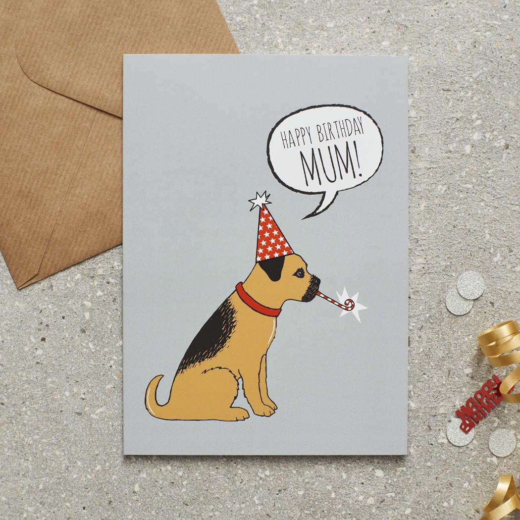 Happy Birthday Card for Mum - Border Terrier - Sweet William