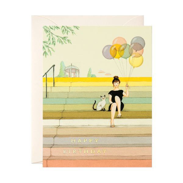 JooJoo Paper Card - Girl on Stairs Birthday