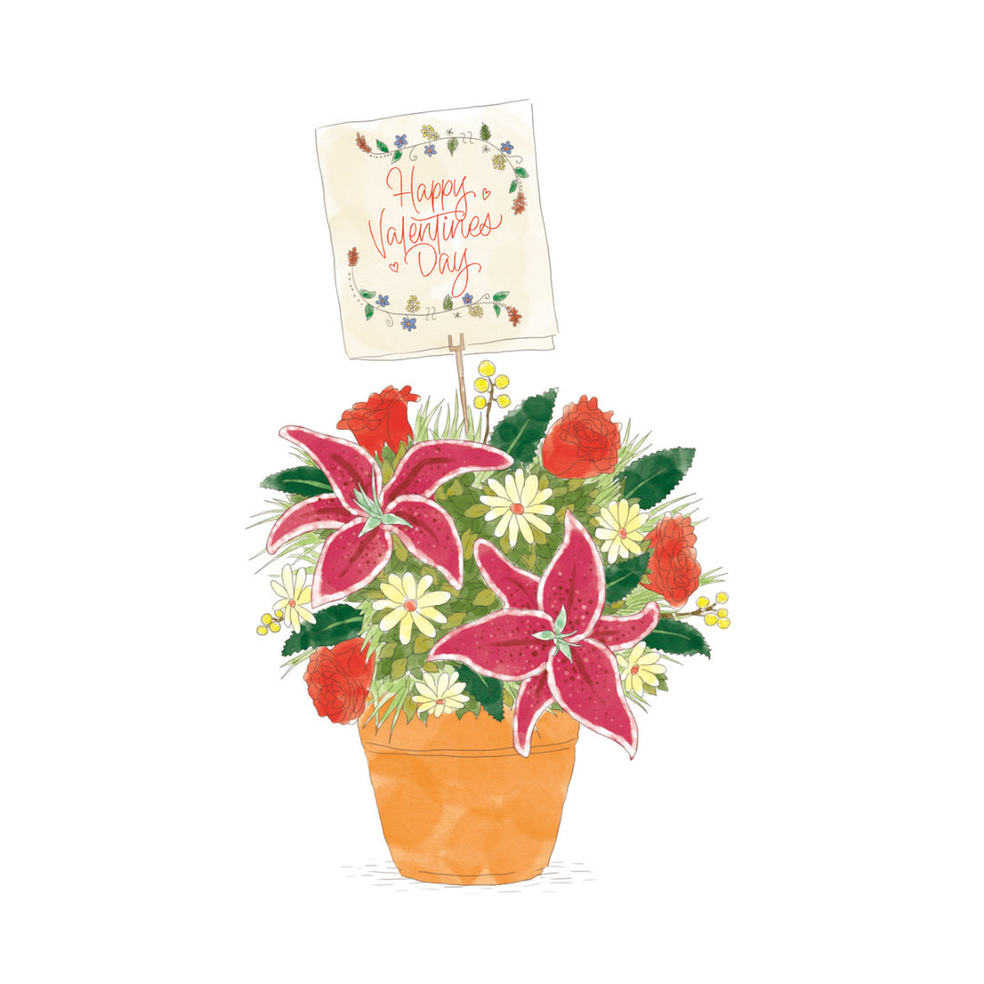 Valentine's Day Card - Happy Valentine's Day Flowerpot - Squirrel Design Studio