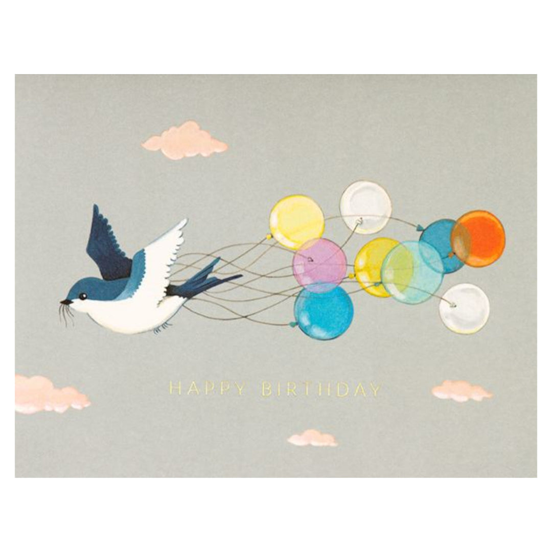 Birthday Card - Swallow and Balloons Birthday - JooJoo Paper