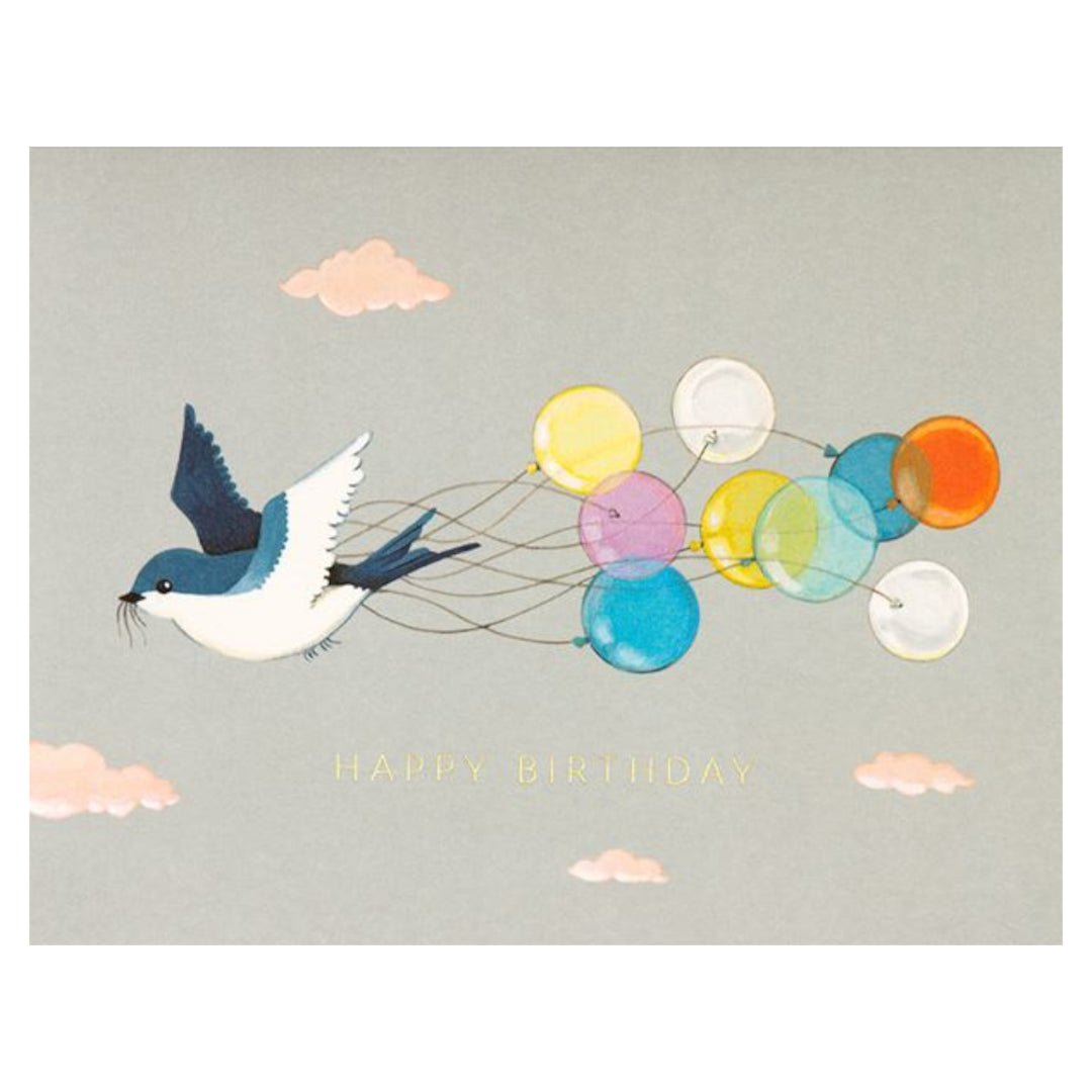 JooJoo Paper Card - Happy Birthday - Swallow and Balloons