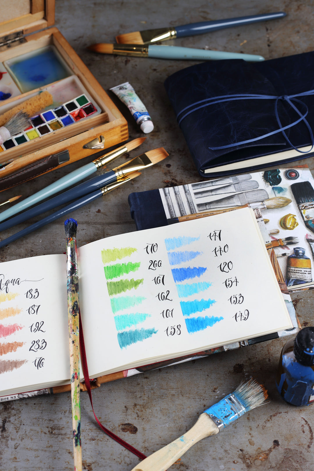 A5 Half-Leather Bound Sketchbook (Blue) - Balloon