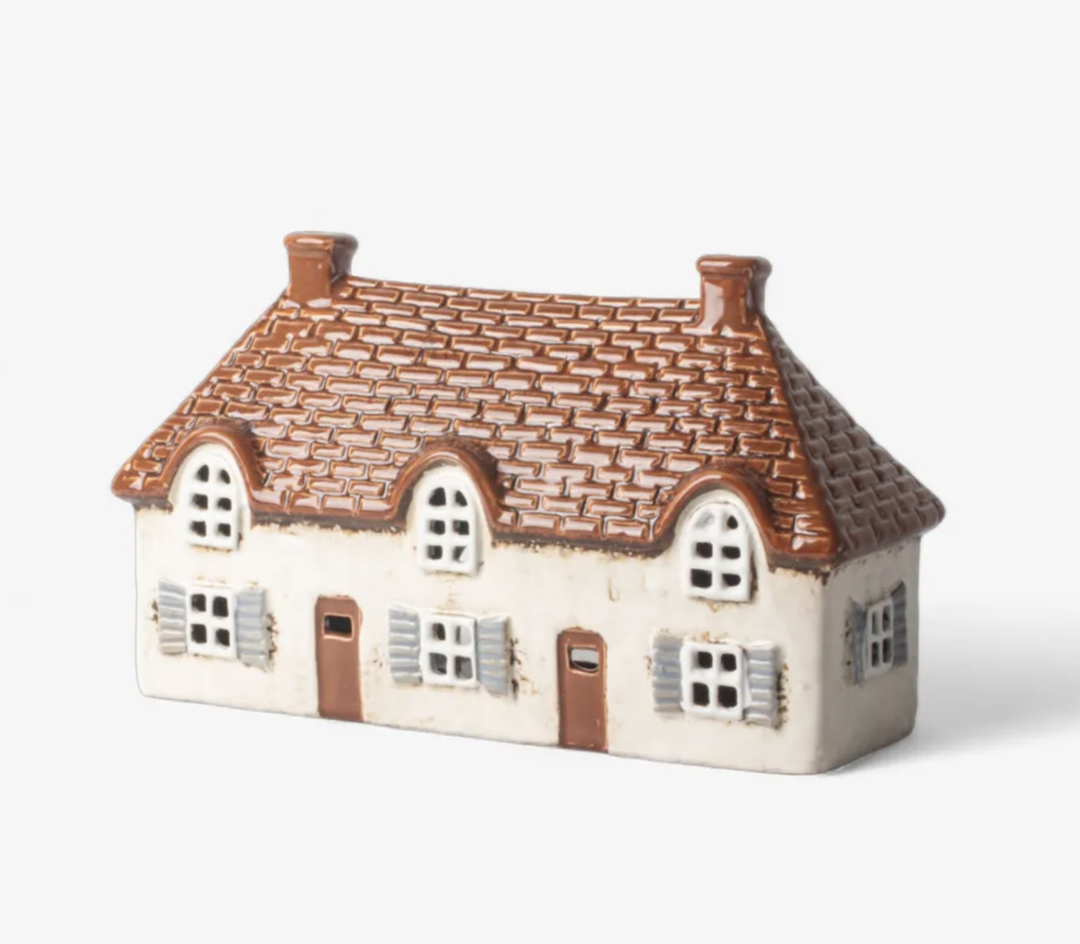 Cotswold Tea Light Cottage Ivory by French Country – Hand Painted Ceramic Village Candle Holder