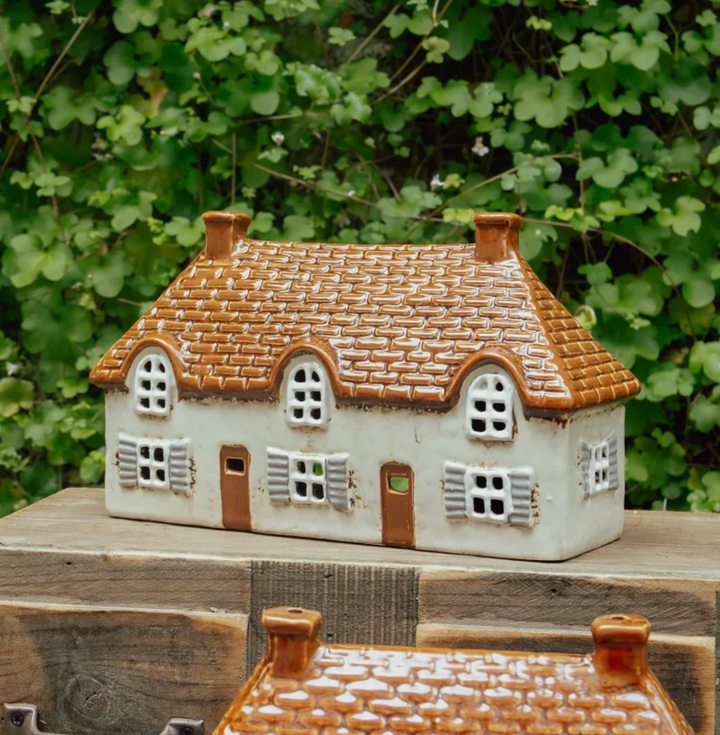 Cotswold Tea Light Cottage Ivory by French Country – Hand Painted Ceramic Village Candle Holder