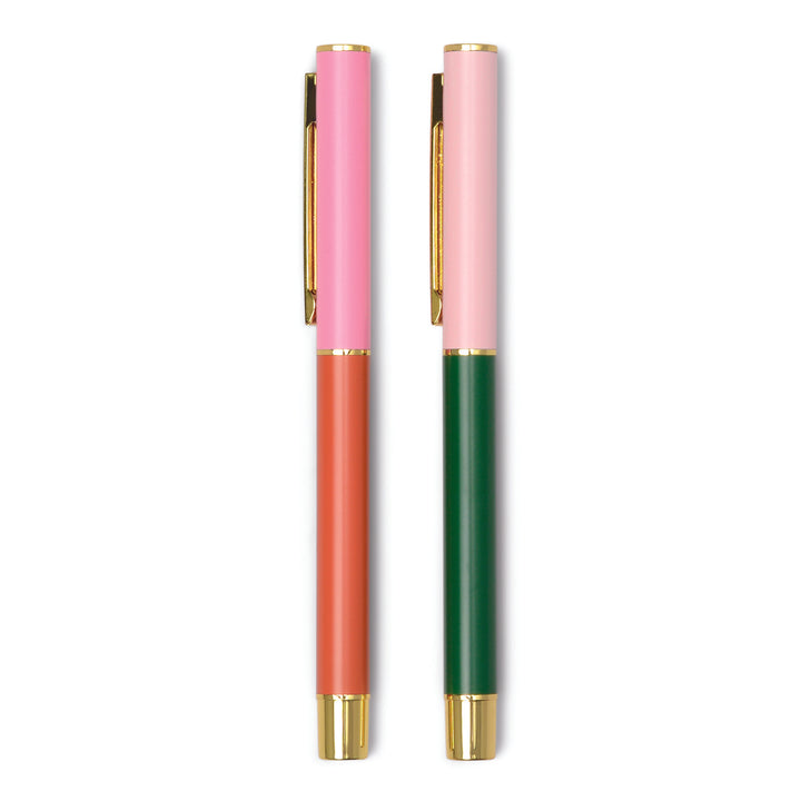 Colour Block Pen Set - Orange and Emerald - Set of 2
