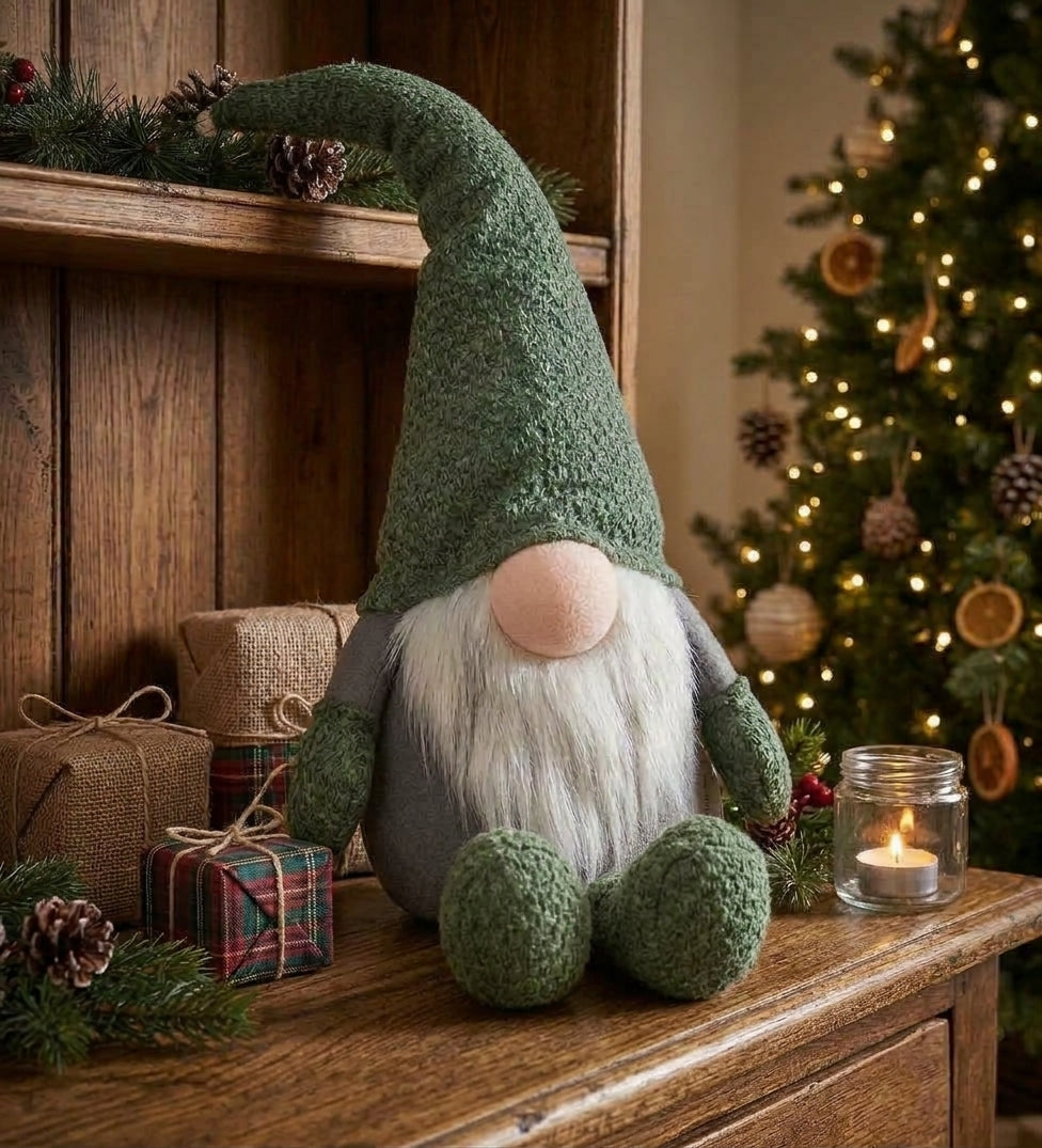 Standing Fabric Christmas Gnome - Green and Brown