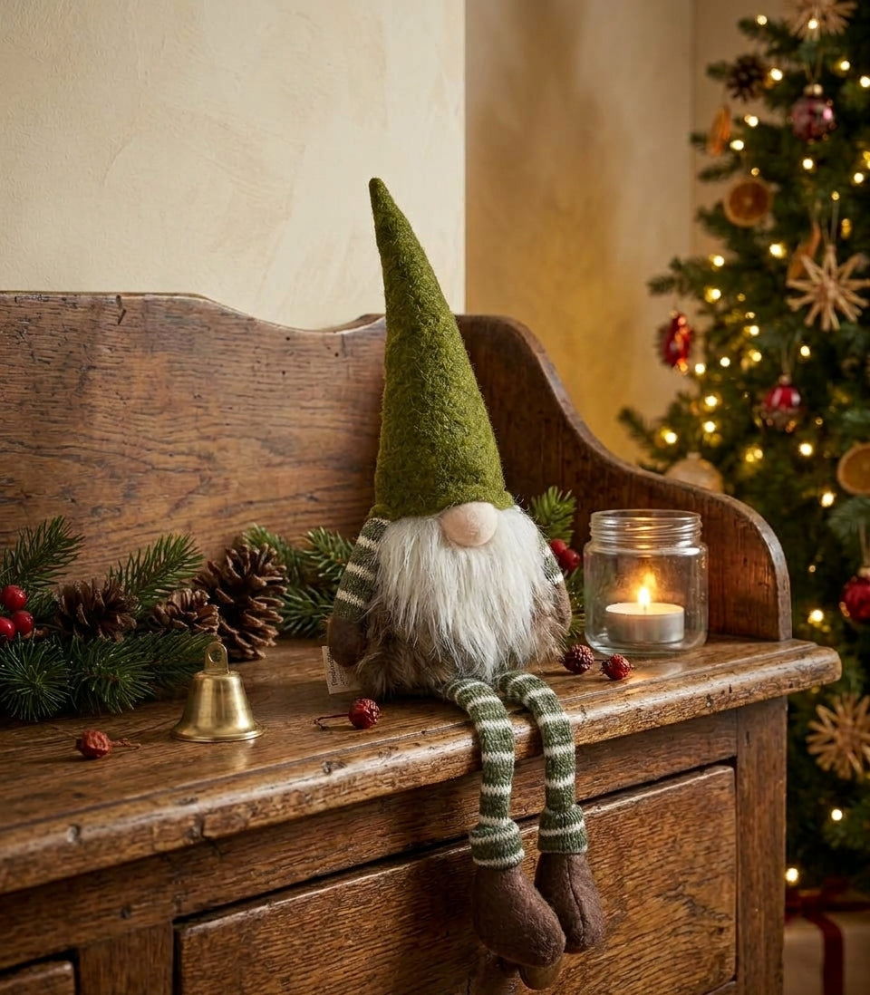 Striped Christmas Gnome with Faux Fur Legs - Green