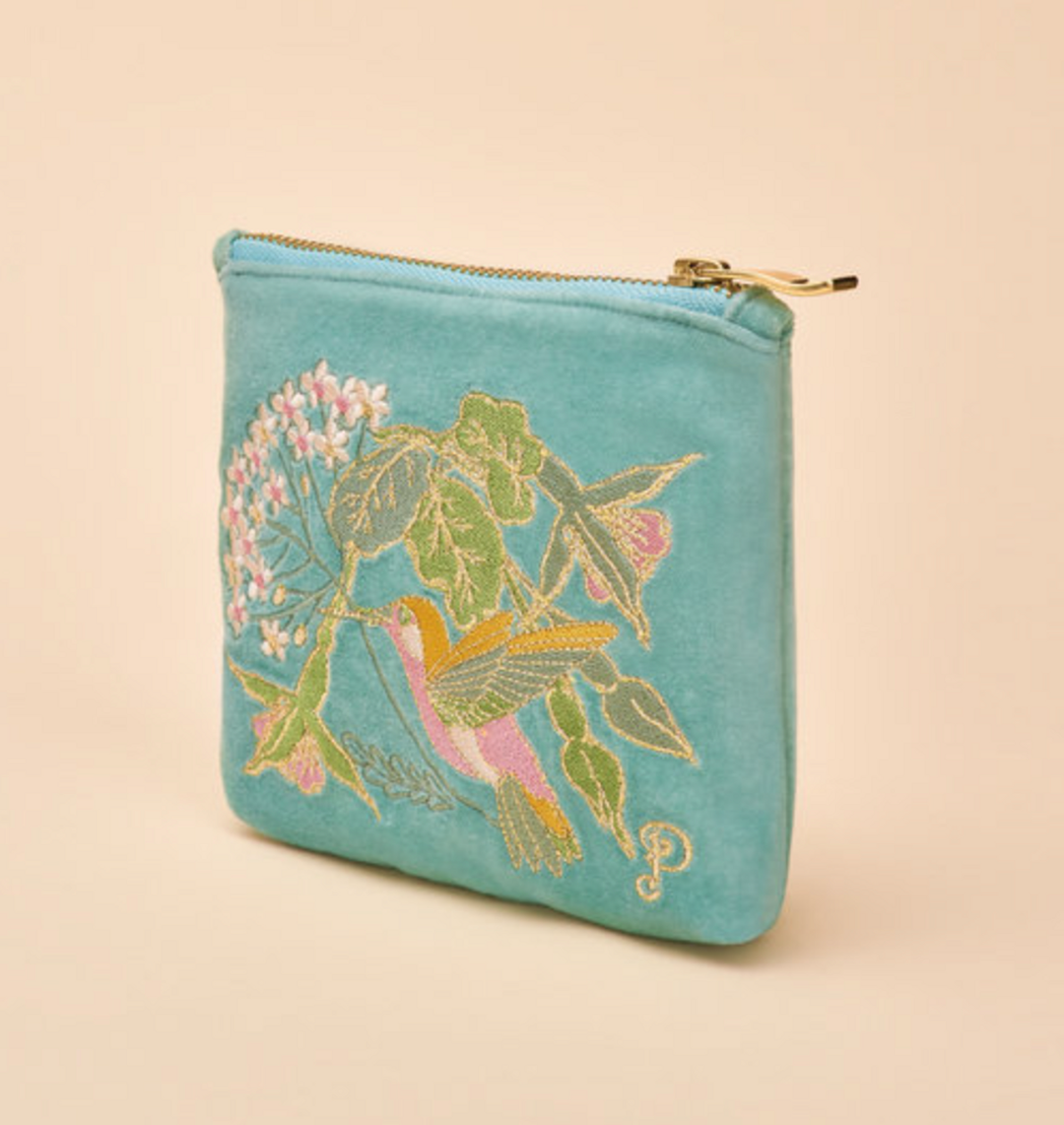 Velvet Mini Pouch - Hummingbird - Aqua