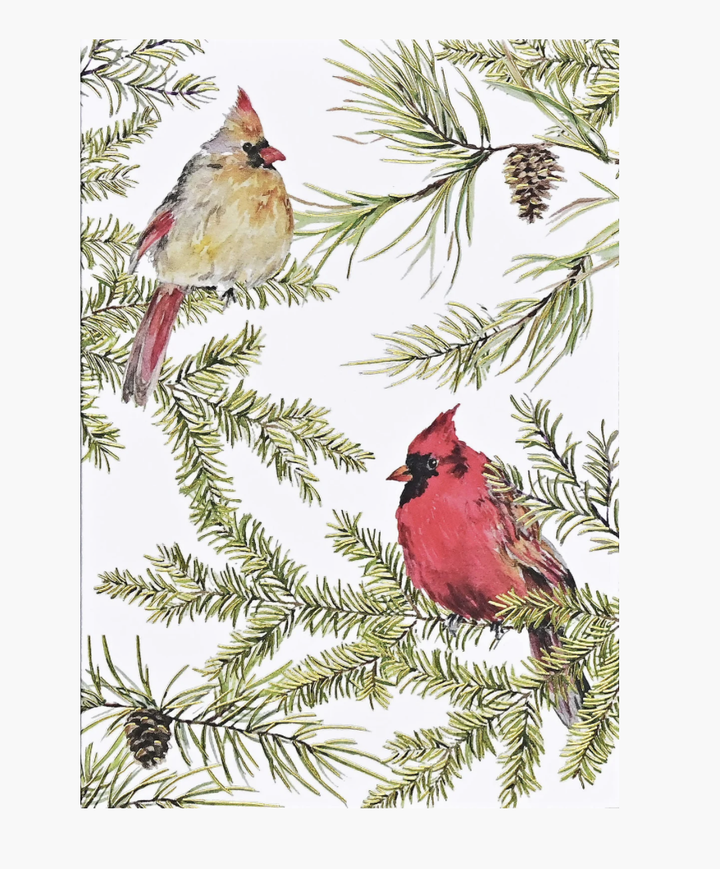 Small Boxed Christmas Cards - Cardinals In Evergreen