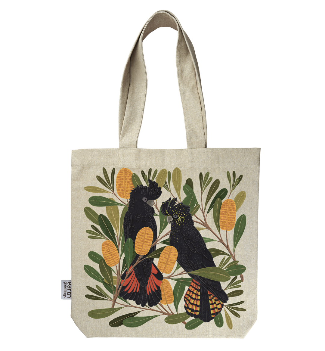 Tote Bag with Pocket - Cockatoos & Banksia
