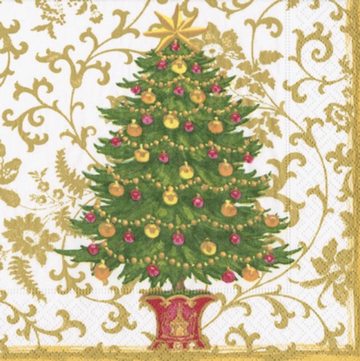 Caspari Christmas Lunch Napkins - Gilded Tree Ivory/Gold