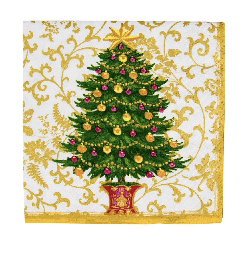 Caspari Christmas Cocktail Napkins - Gilded Tree