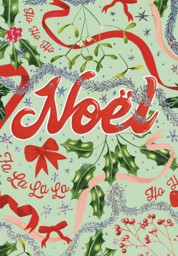 Art File Christmas Card - Noel Holly & Ribbons