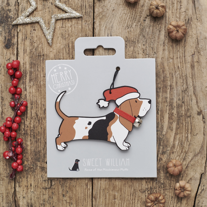 Sweet William Wooden Christmas Decoration - Basset Hound