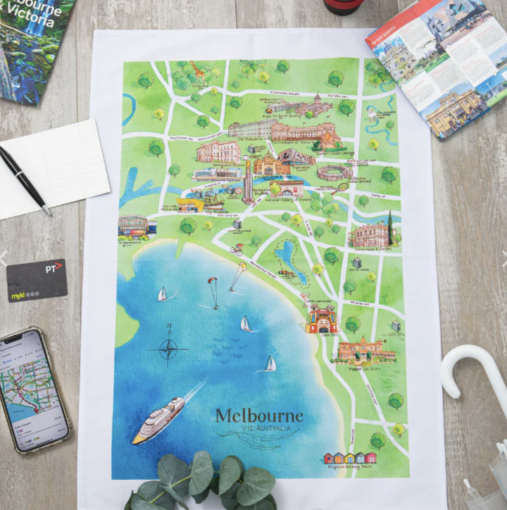 Tea Towel - Melbourne Tourist Attractions