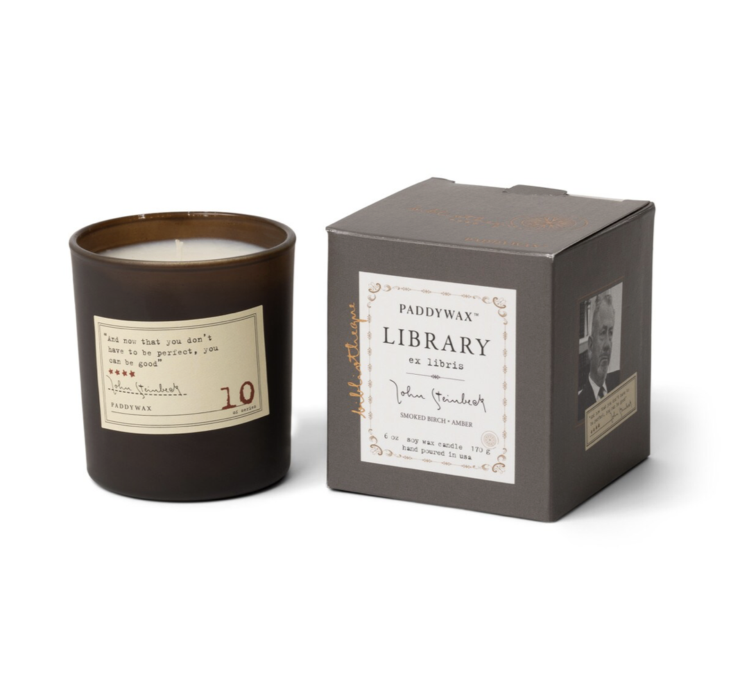 Paddywax Library 6.5oz. John Steinbeck Glass Candle Smoked - Birch & Amber