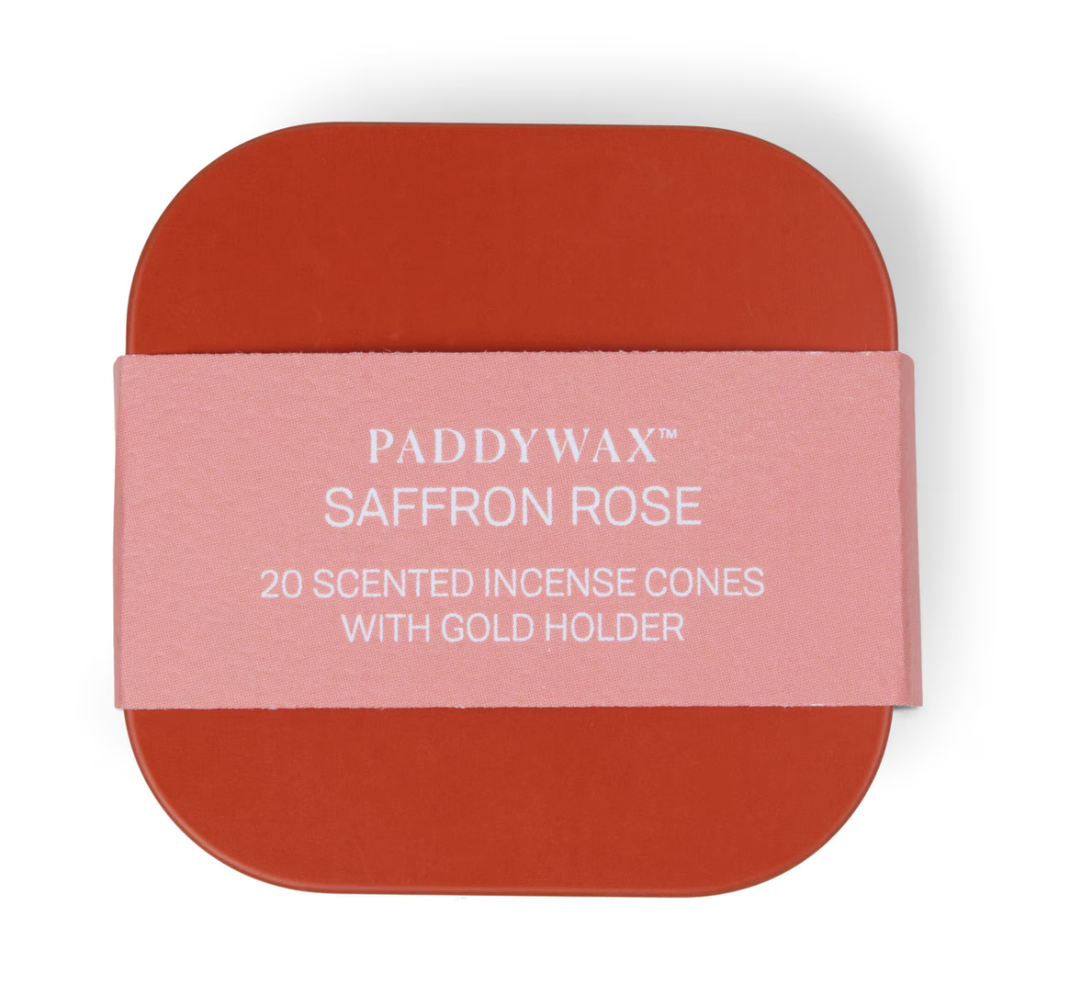 Incense Cones With Gold Holder - 20 Pack - Saffron Rose