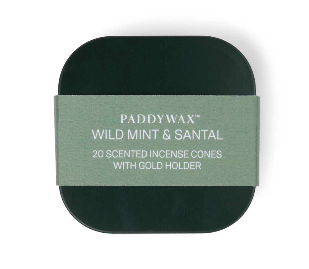 Incense Cones With Gold Holder - 20 Pack - Wild Mint & Santal
